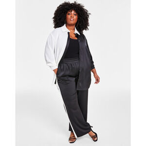 Nina Parker Trendy Colorblocked Woven Top Black/White Plus Size 3X